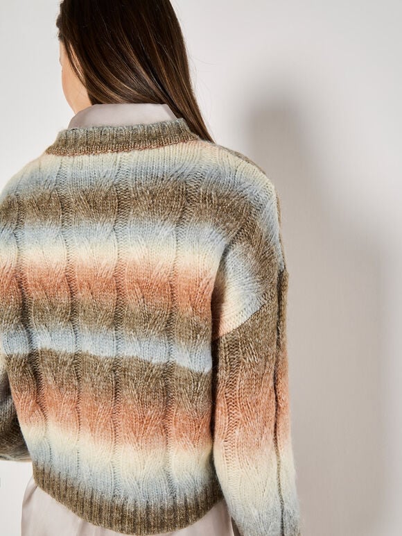 Boxy Space Dye Cable Jumper, Coral, large