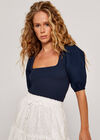 Blouson Sleeve Top, Navy, large