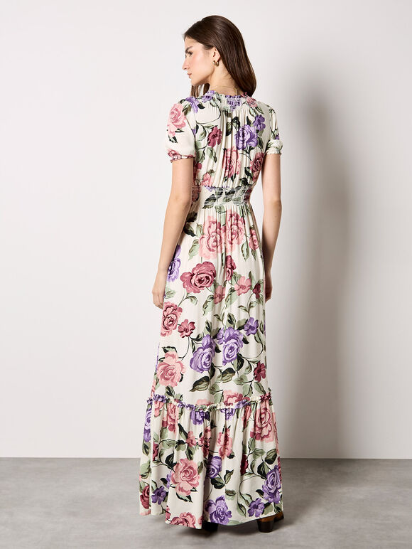 Chloe Floral Wrap Maxi Dress, Cream, large