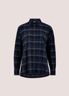 Oversized Check Print Shirt, Navy, large