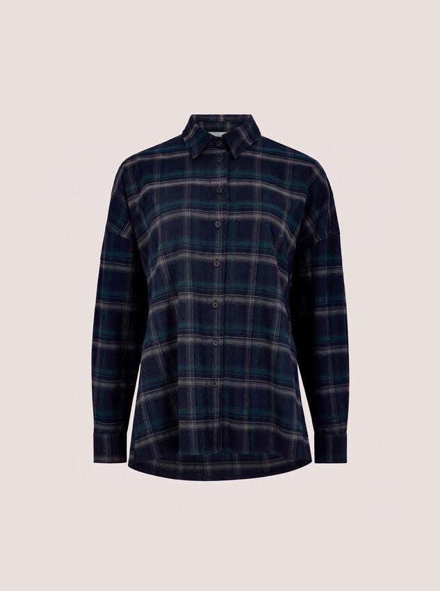 Oversized Check Print Shirt, Navy, large