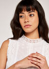 Broderie High Neck Top, Cream, large