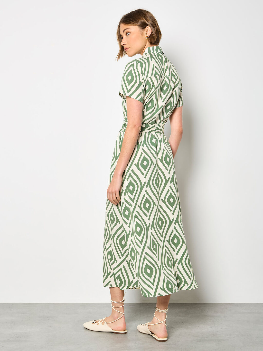 Geometric Print Shirt Midi-dress