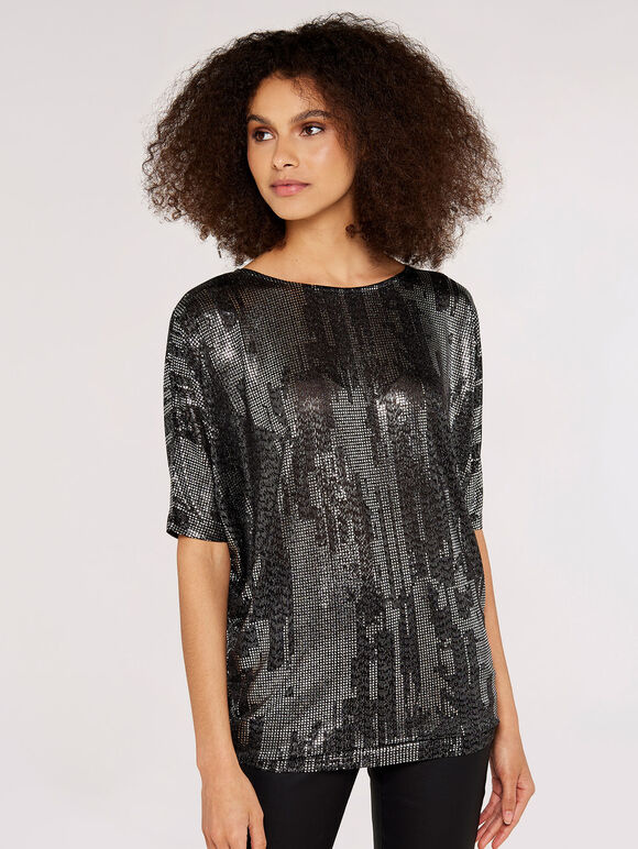 Metallic Squares Batwing Top, Black, large