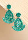 Raffia Oval Fan Earrings, Blue, large
