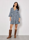 Metallic Dobby Paisley Mini Dress, Blue, large