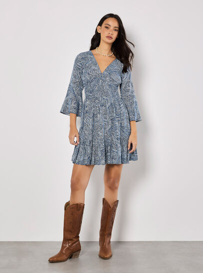 Metallic Dobby Paisley Mini Dress