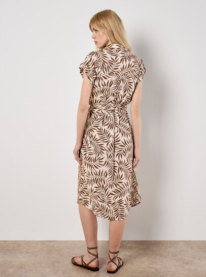 Leaf Print Shirt Midi Dress
