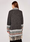 Fairisle Fuzzy Fringed Cardigan, Black, large