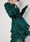 Gold Foil Spot Tiered Mini Dress, Green, large
