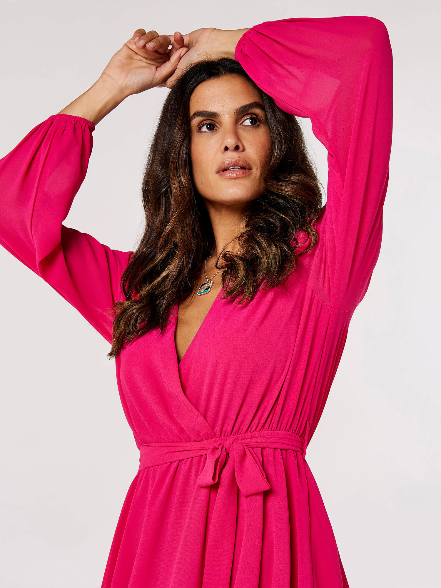 Chiffon Wrap Mini Dress Apricot Clothing