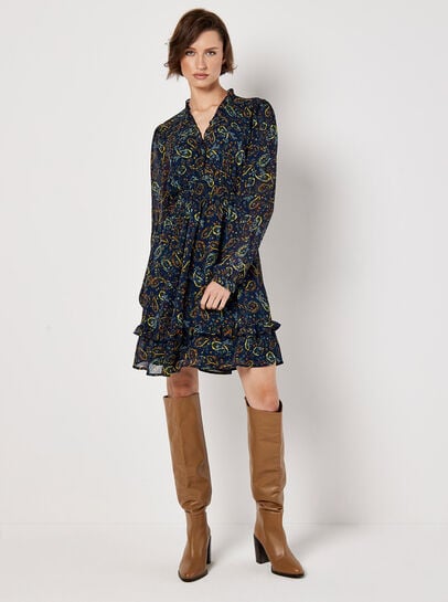 Paisley Ruffle Mini Dress 