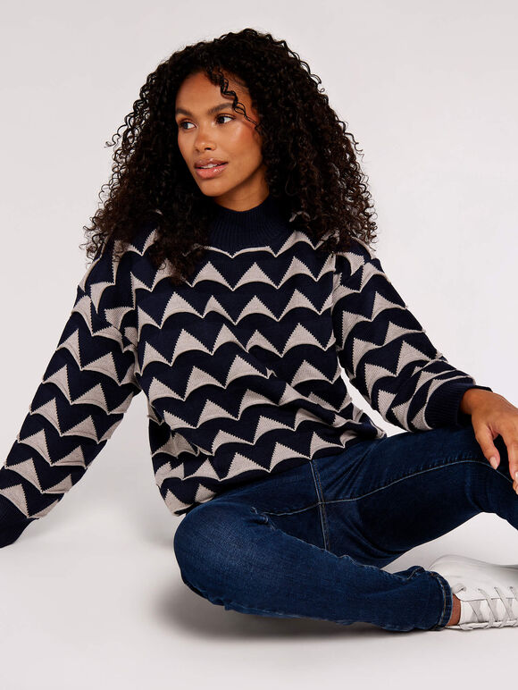 Monochrome Triangles Jumper, Navy, large