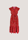 Floral Frill Wrap Midi Dress, Red, large