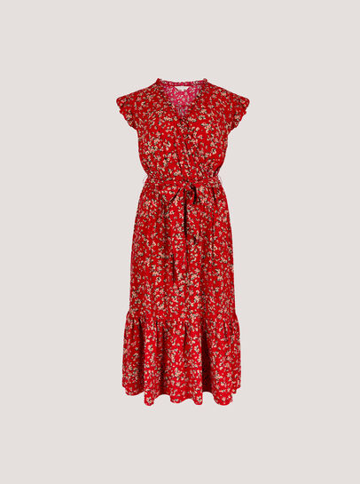 Floral Frill Wrap Midi Dress
