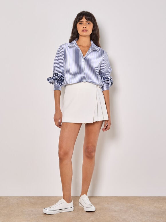 Wrap Pleated Mini Skort, White, large