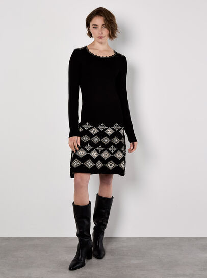 Diamond Border Snood Knitted Mini Dress