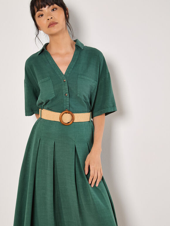 Boho Belted Midi Skirt, Green, large
