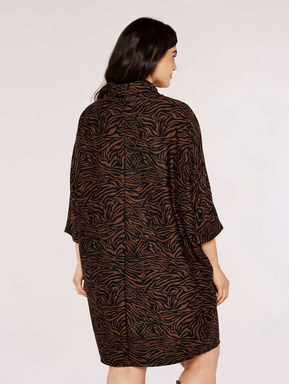 Curve Animal Print Mini Dress, Brown, large