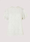 Embroidered High Neck Top, White, large