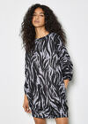Zebra Print Knitted Cocoon Mini Dress, Grey, large