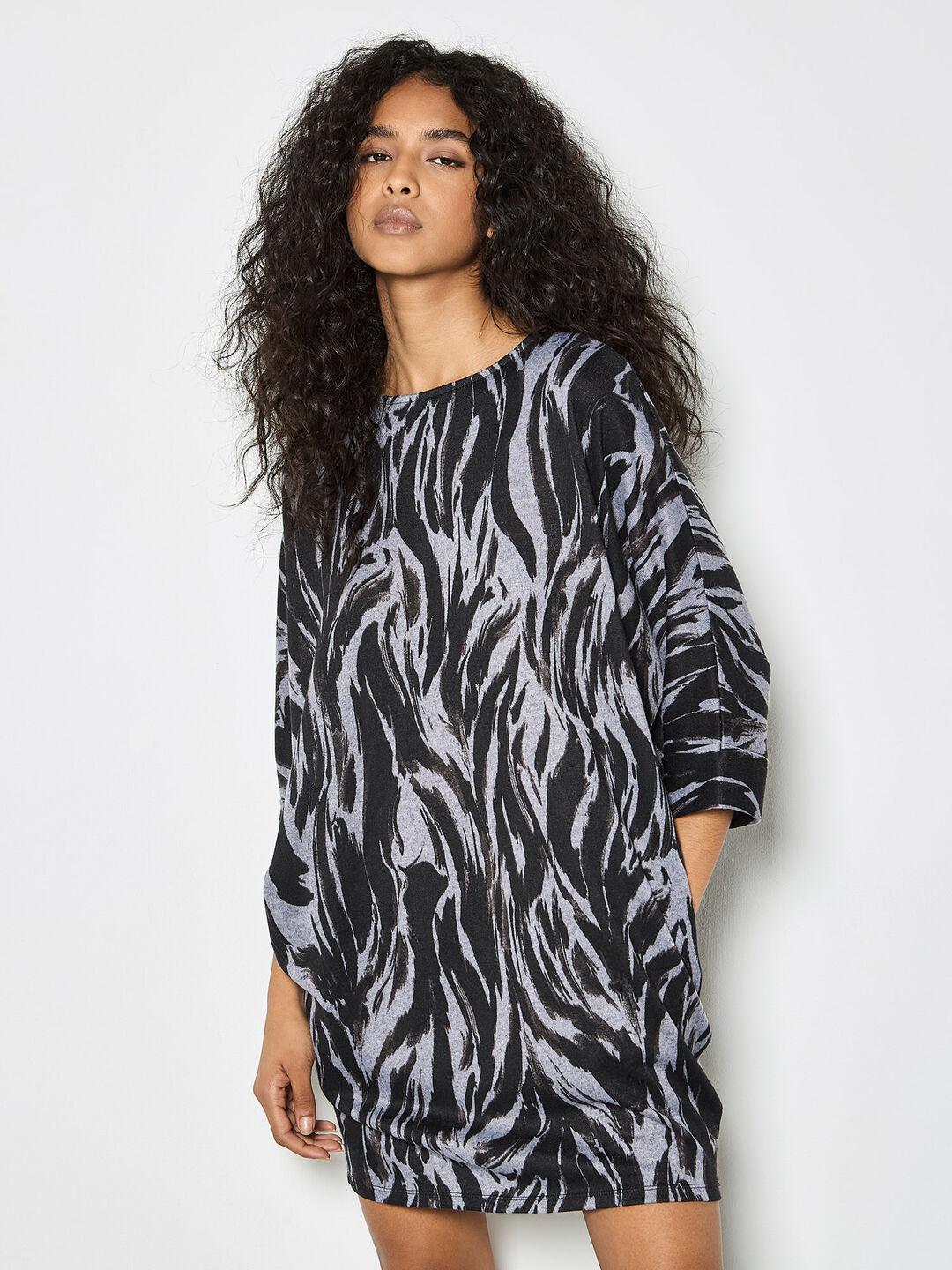knee length dresses for ladies Renna Zebra Long Sleeve Wrap Midi Dress main image 1