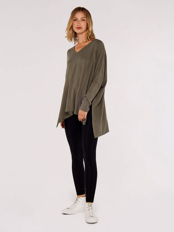 Waffle Oversized Top, Khaki, large