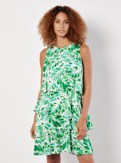 Tropical Leaf Layered Dress