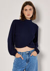 Waffle Knit Wrap Top, Navy, large