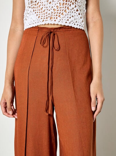 Linen Blend Wrap Wide-Leg Trousers