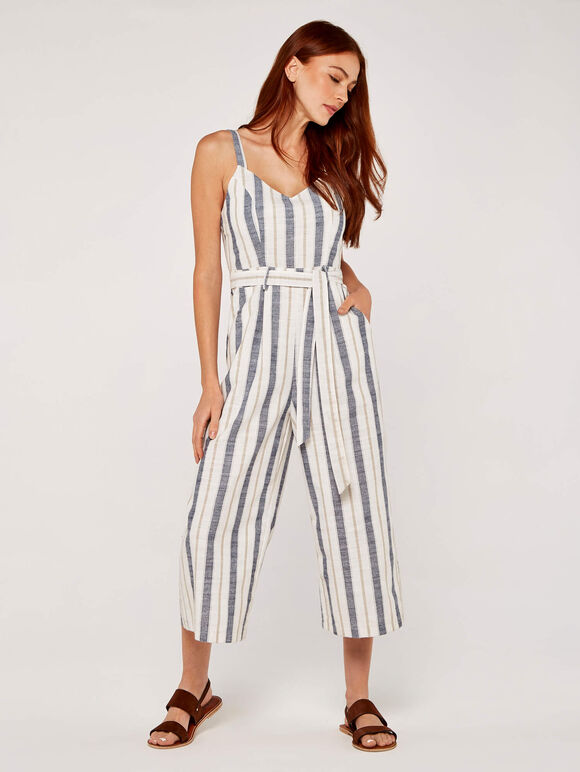 Cami Stripe Tie Jumpsuit, Navy, large