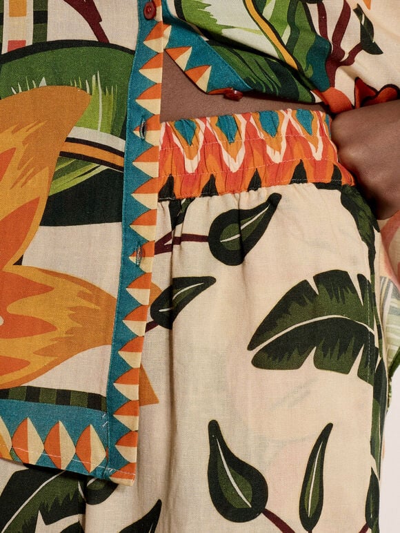 Tropical Floral Print Culotte Trousers, Stone, large