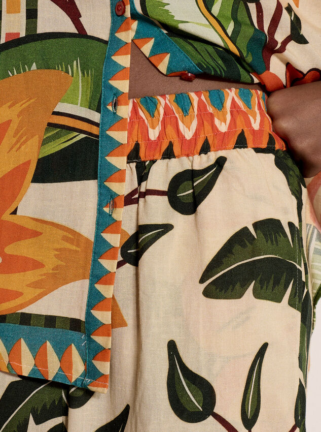 Tropical Floral Cotton Blend Culotte Trousers, Stone, large