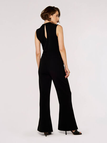 Leather-Look Collar Flare Jumpsuit