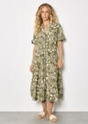 Tropical Leaf Zip-Down Midi Dress, Khaki, large