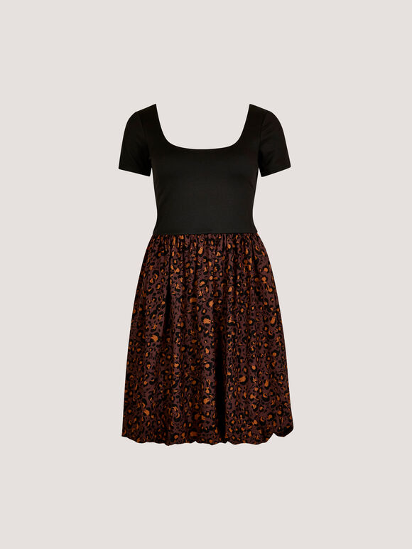 Leopard Print Jersey Mini Dress, Brown, large