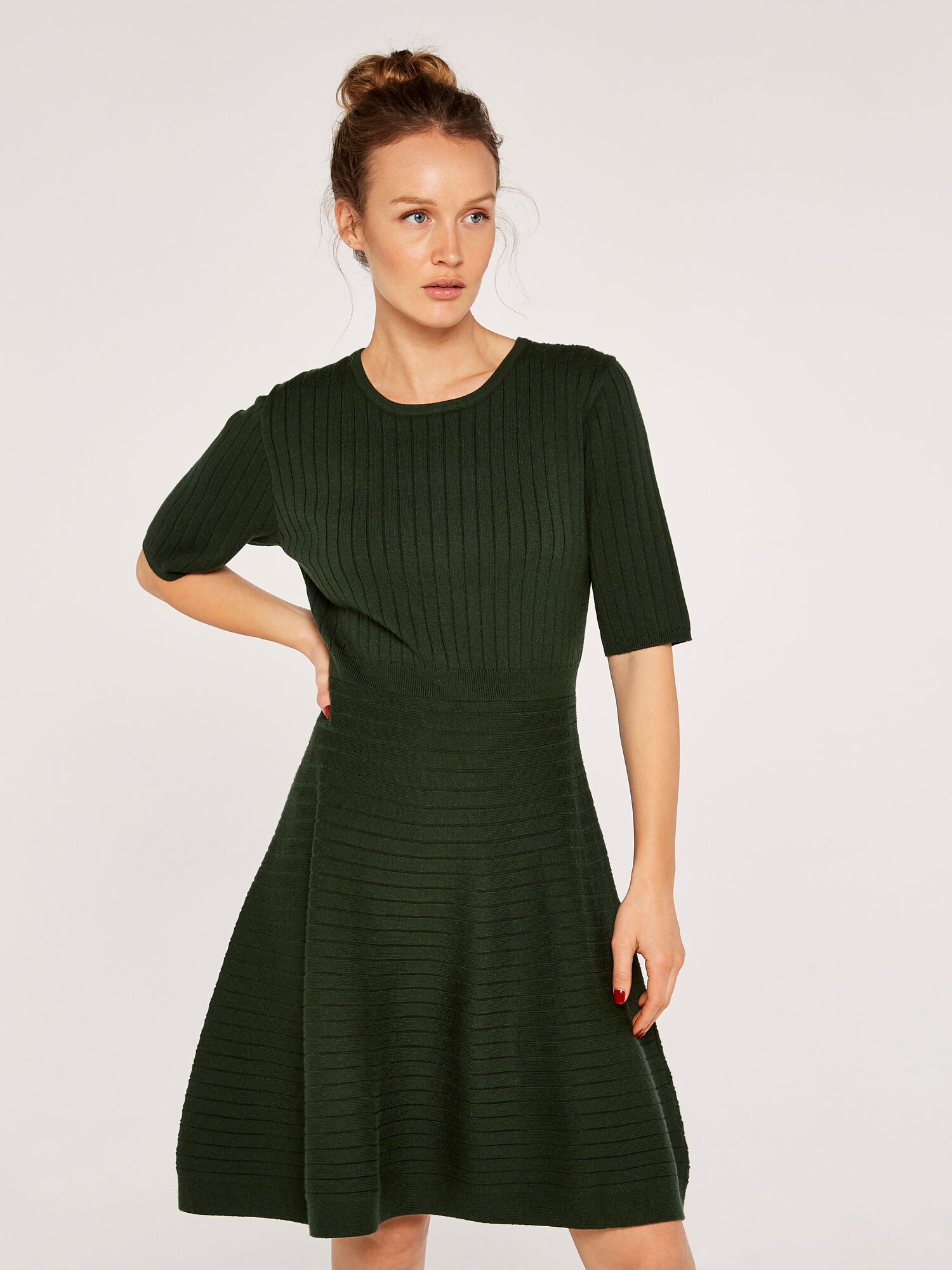 Ribbed Skater Dress | Apricot UK