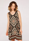 Geo Print Bakery Dress, Khaki, large