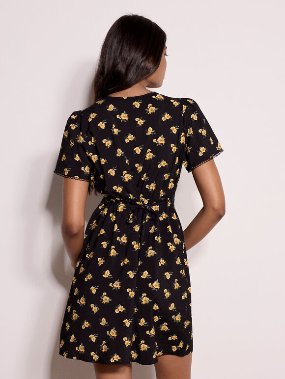 Vintage Floral Mini Tea Dress, Black, large