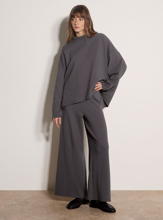 Waffle Jersey Knit Oversized Top, Dark Grey/Charcoal, large