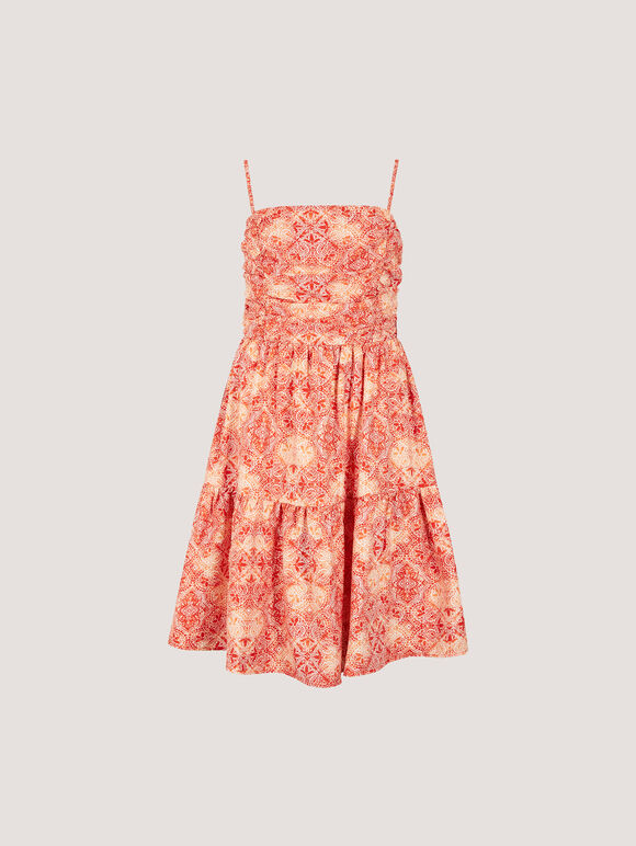 Batik Tile Print Cami Mini Dress, Orange, large