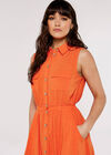 Sleeveless Shirt Mini Dress, Orange, large
