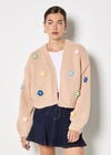 Applique Daisies Chunky Knit Cardigan, Stone, large
