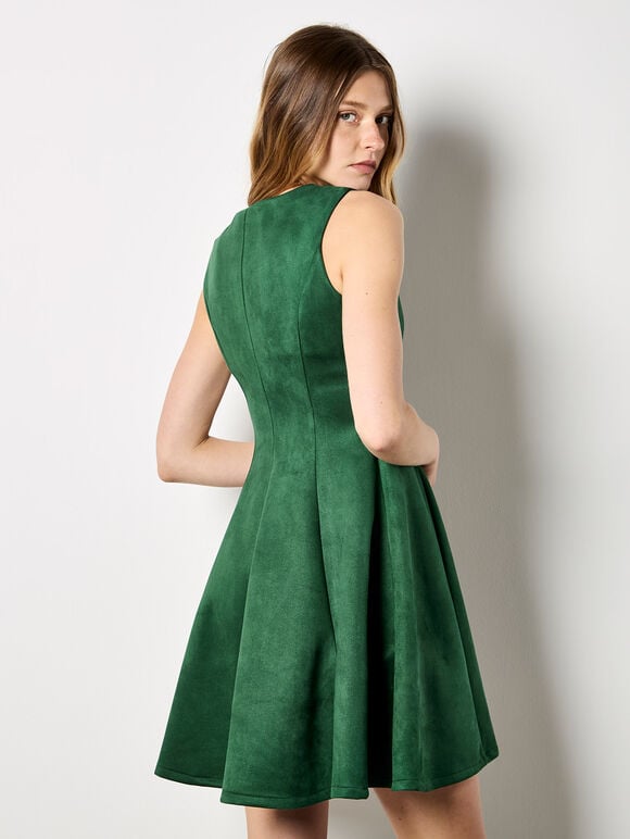 Suedette Skater Dress, Green, large