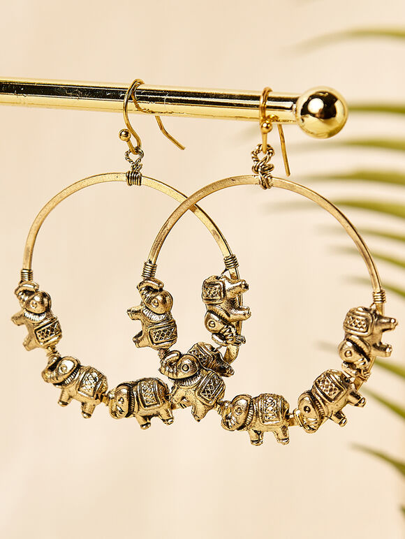 Gold Elephant Hoop Earrings, Assorted, large