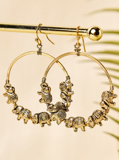 Gold Elephant Hoop Earrings