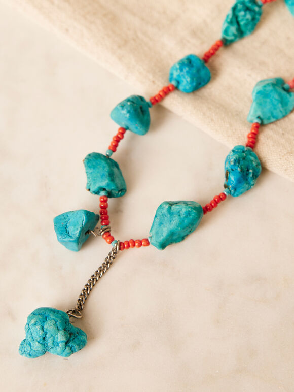 Turquoise Stones Necklace, Blue, large