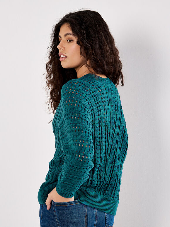 Vertical Pointelle Knit Jumper, Teal, large