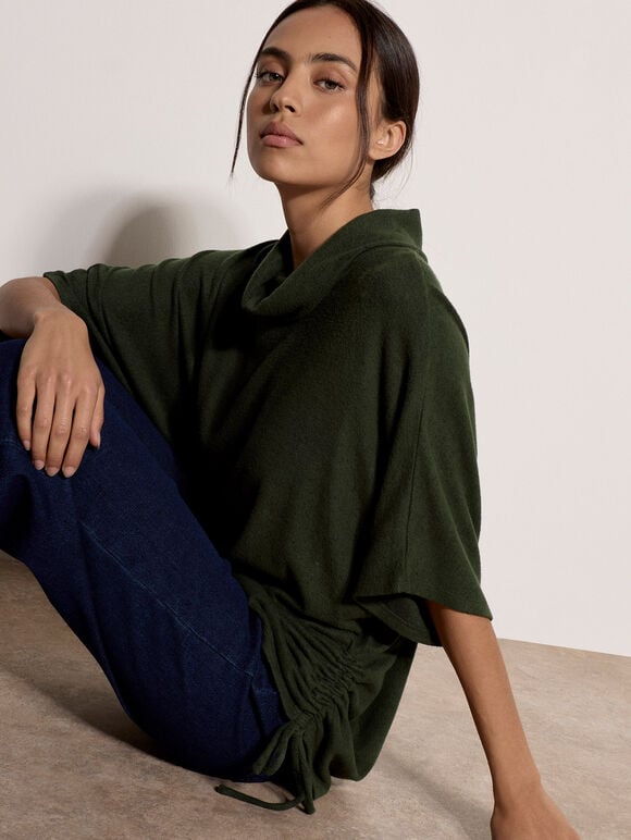 Roll Neck Oversized Top, Green, large