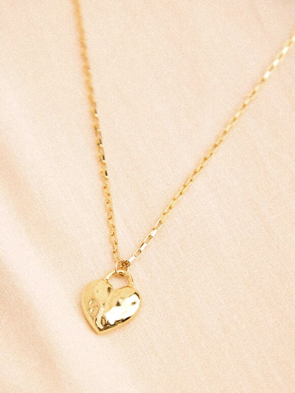 24K Gold Plated Hammered Heart Necklace
, Gold, large